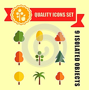 Tree set nine icons with red tape