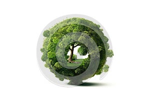 Tree In The Shape Of Green Planet On White Background. The Concept Of Protecting The Environment And Nature. Generative AI