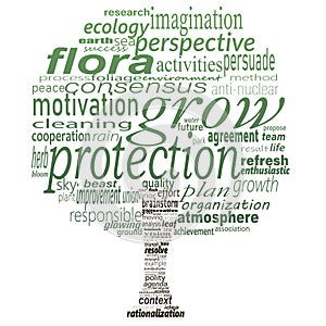 Tree shape with greenpeace concept words isolated on white background. Easy manipulation and custom coloring. Green gradient