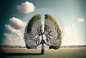 Tree in the shape of a set of lungs. Fresh clean air concept. Generative ai