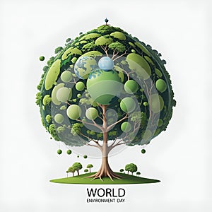 Tree shaped like the World map. Generative Ai