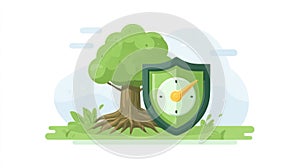 Tree Shield with Clock - Security and Time Management Concept
