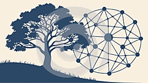 Tree Silhouette Connected to a Digital Network System, vector design Generative AI
