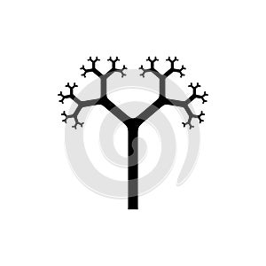 Tree silhouette icon with fractal branches isolated on white background. Pythagorean tree - generative art. Vector photo