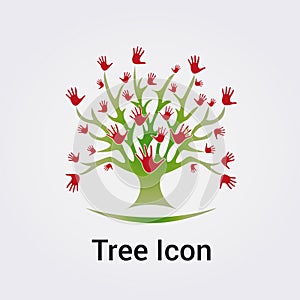 Tree and Silhouette Icon Nature Foliage, Leaves Design Red Green Colors for Logo Green Business Psychology Mental Health