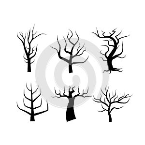 Tree silhouette isolated on white abstract background using for