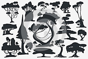 Tree Silhouette. Set of Trees. Vector Isolated Silhouette on White