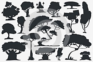 Tree Silhouette. Set of Trees. Vector Isolated Silhouette on White