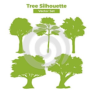 Tree silhouette vector set with big long thick and thin leaves and many branches graphic