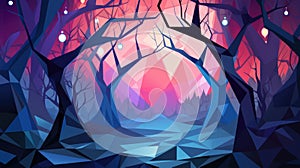 Tree silhouettes at night in scary spooky forest for Halloween background. Modern minimal geometric style. AI