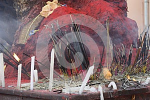 A tree is smeared with vermillion and worshipped as Goddess Kali by the Hindus in Bargabhima Temple