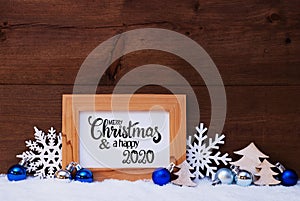 Tree, Snowflake, Snow, Blue Ball, Merry Christmas And Happy 2020