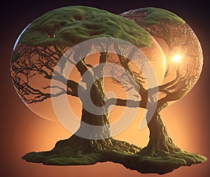 Tree in Sphere, Generative AI Illustration