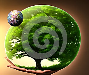 Tree in Sphere, Generative AI Illustration