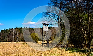 Tree stand , open platforms used by hunters