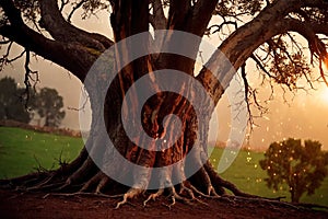 Tree struck by lightning in violent thunder storm