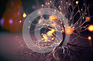 tree structure with illuminated neurons. Neurons, brain cells, neural network concept