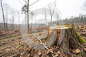 Tree stump from cut tree representing deforestation photo