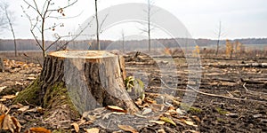 Tree stump from cut tree representing deforestation photo