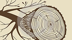 Tree stump with rings, nature and growth rings vector design Generative AI photo