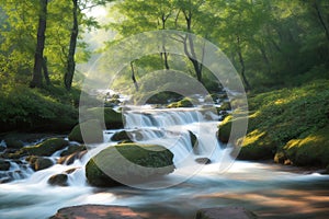 Tree stumps in water Use a slower shutter speed made with generative ai photo