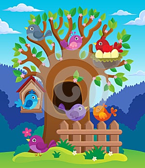 Tree with stylized birds theme image 2