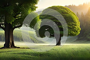 tree sunset in field with mountain and cloud