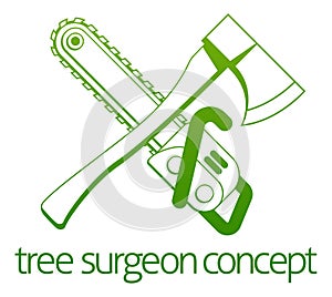 Tree Surgeon Axe and Cainsaw Concept photo