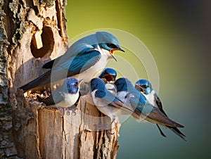 Tree Swallow Feeding Babies  Made With Generative AI illustration