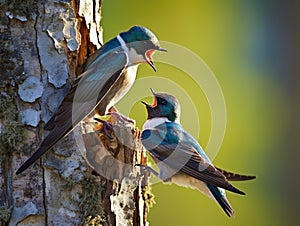 Tree Swallow Feeding Babies  Made With Generative AI illustration