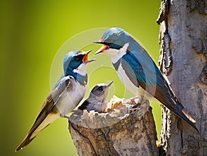 Tree Swallow Feeding Babies  Made With Generative AI illustration