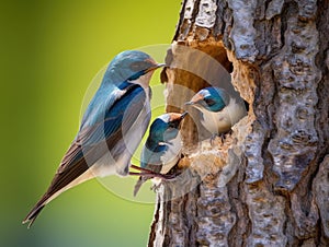 Tree Swallow Feeding Babies  Made With Generative AI illustration