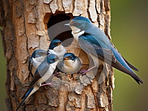 Tree Swallow Feeding Babies  Made With Generative AI illustration