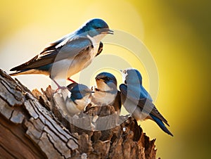 Tree Swallow feeding juveniles