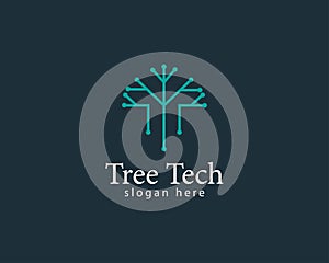 tree tech logo creative digital system design concept