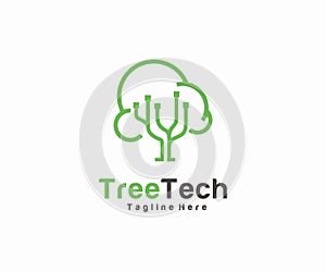 Tree tech logo design concept. Technology logo template