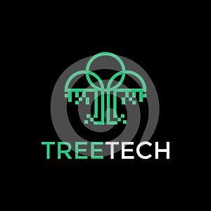 Tree tech pixel logo vector design