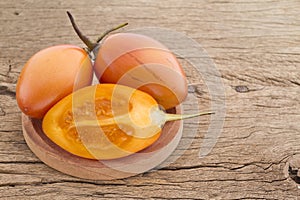 Tree tomato fruits on the table Solanum betaceum