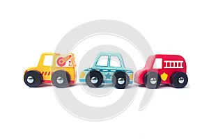 Tree toy wooden cars isolated on white