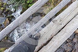 Tree trunk bridge over a creek