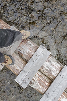 Tree trunk bridge over a creek