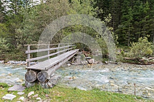 Tree trunk bridge over a Creek in the Twengtal in Lungau, Austria