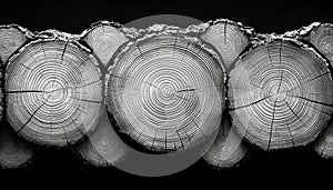 Tree trunk circle pattern, rough old timber stack generated by AI