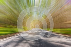 Tree tunnel, Asphalt road blurred, green leaf