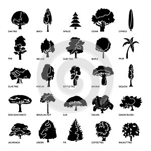 Tree types icons set, simple style