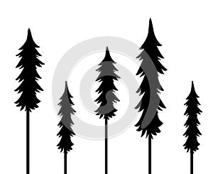 Tree Vector Illustration. Christmas Trees. Black isolated on white.