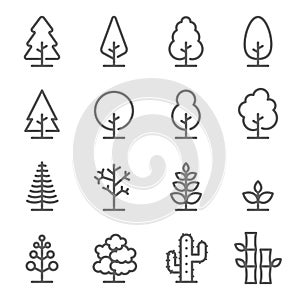 Tree Vector Line Icon Set. Contains such Icons as Wood, Plant, Pine, Cactus, Bamboo and more. Expanded Stroke photo