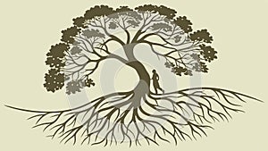Tree with Visible Roots Vector Illustration, vector design Generative AI photo