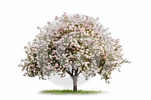 Tree with white flowers isolated on background. Generative ai