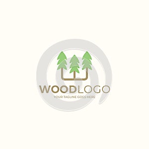 Tree wood logo, w letter, woodworkers, vector photo